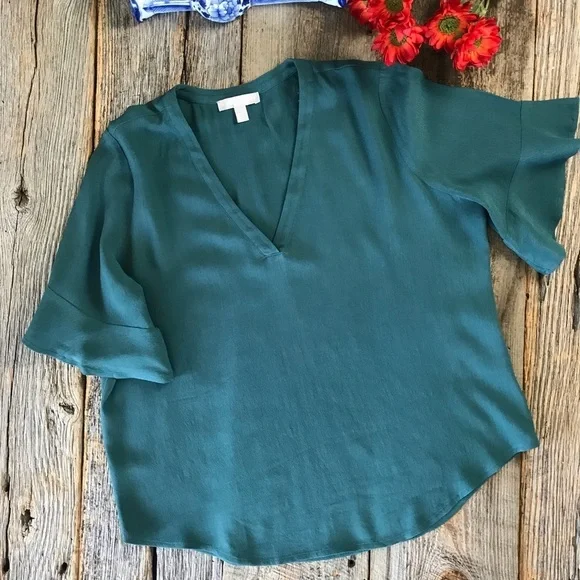 Chelsea28 Ruffle Sleeve V-Neck Top Teal Size Medium - Picture 8 of 12